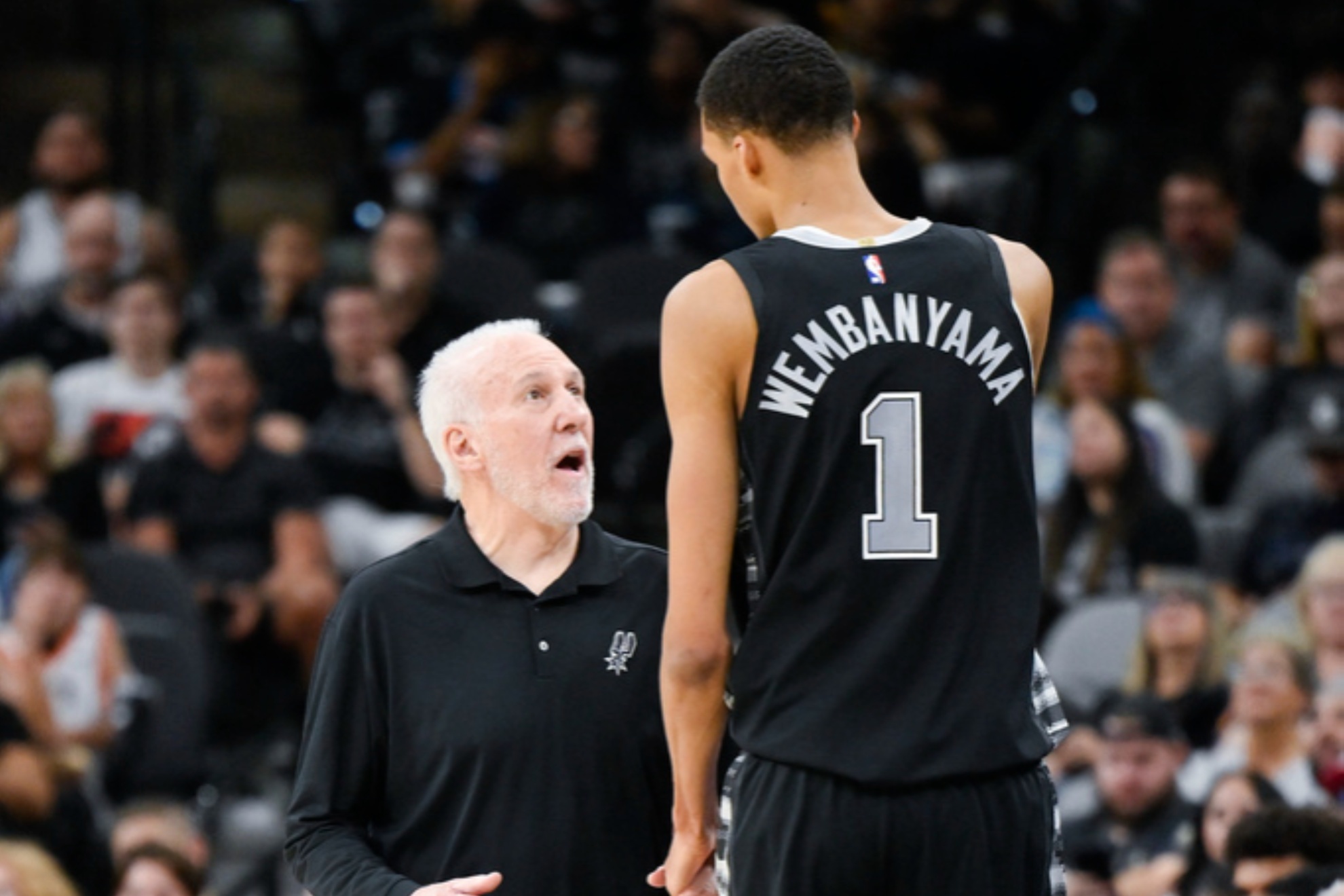Gregg Popovich and Victor Wembanyama in the game against Toronto in early November.