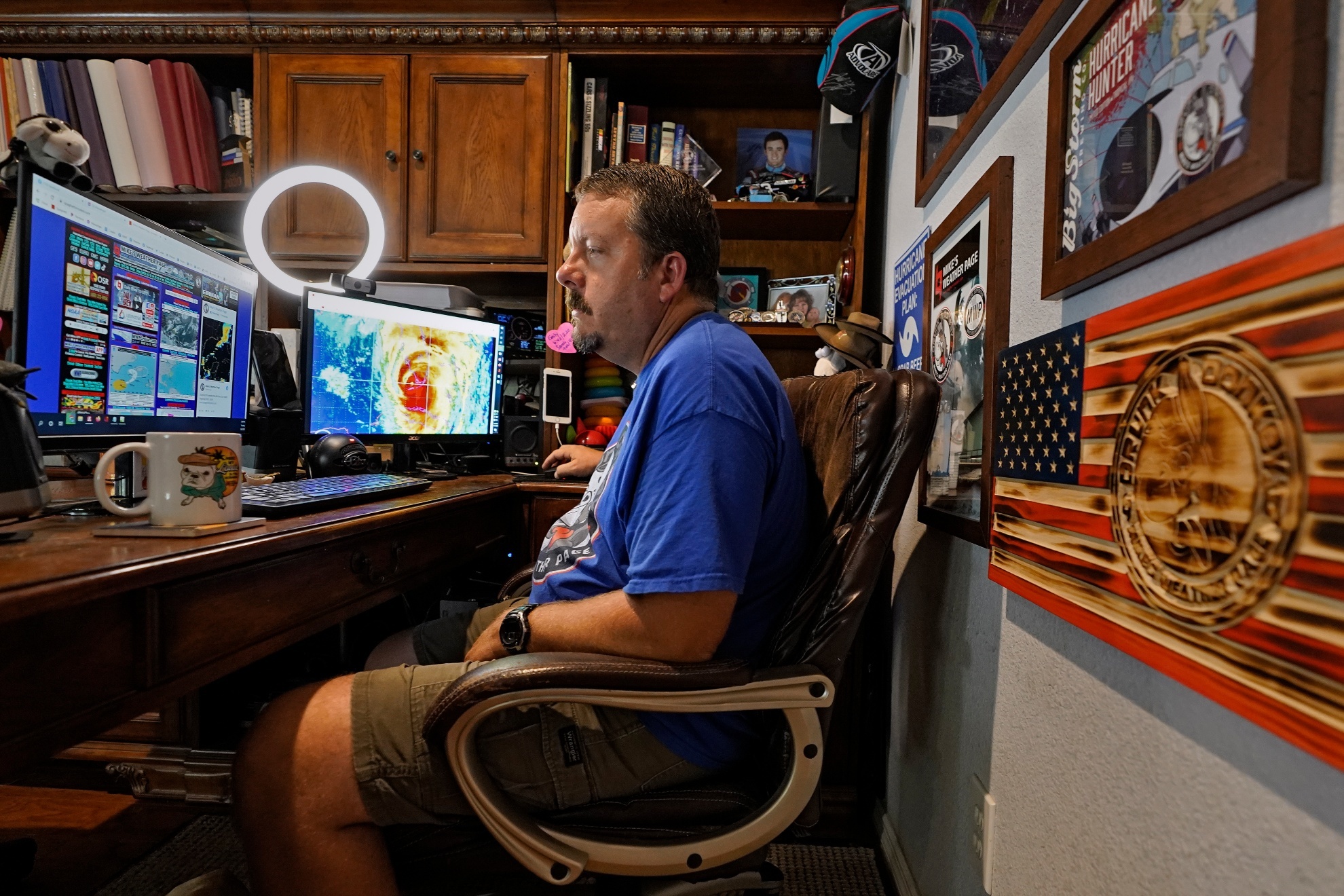 An American during a day's work at his home office