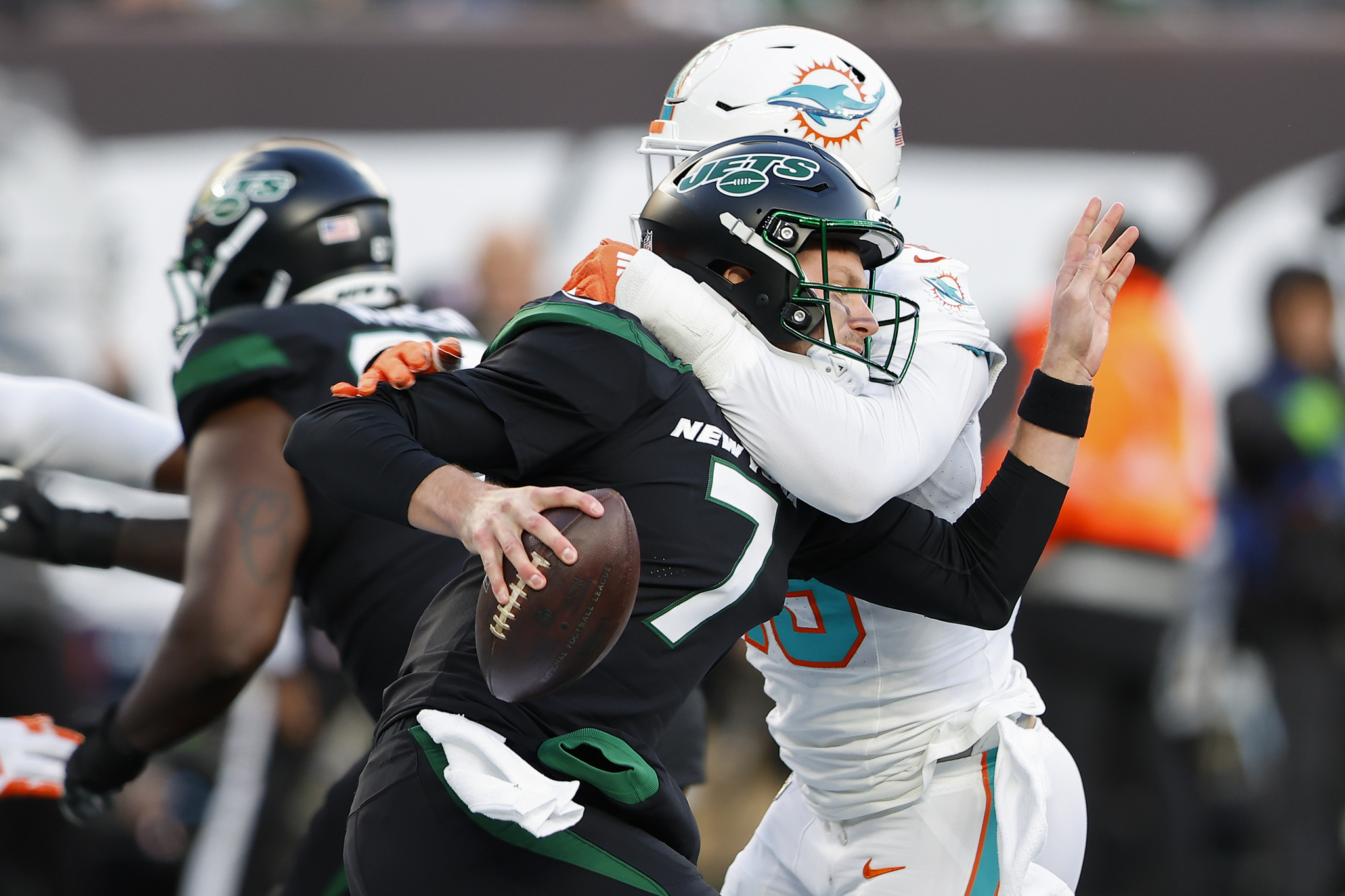 Jets quarterback Tim Boyle couldn't get much going against the Dolphins in the first NFL Black Friday game.