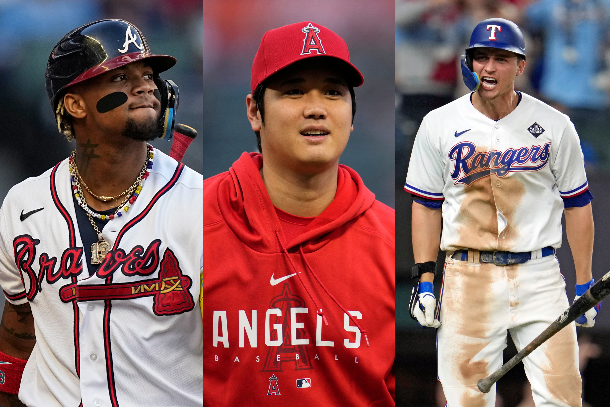 Acuña (left) is a leading candidate for NL MVP, while Ohtani and Seager will duke it out for AL MVP honors.